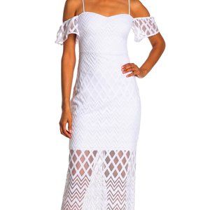 Guess - Womens White Geometric Cold Shoulder Maxi Dress